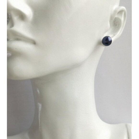 Nwt Navy Blue Shell Pearl ball stud earrings Sterling Silver 9mm - Picture 5 of 6